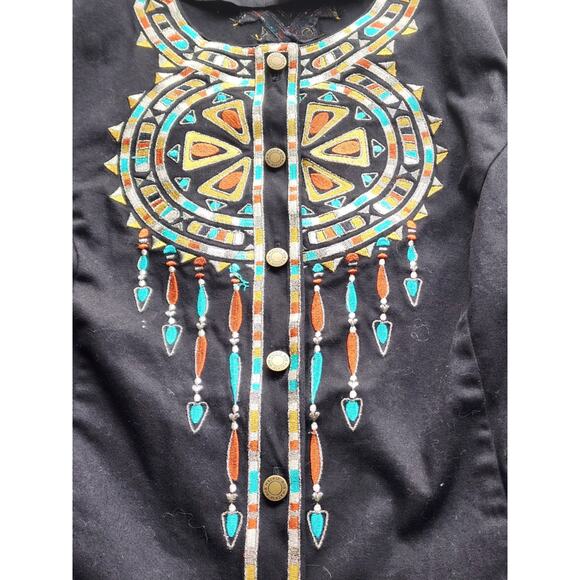 Jacket/Top-Bob Mackie Wearable Art-Black-3/4 Sleeves-Embroidery-Necklace Look-M - Picture 5 of 14